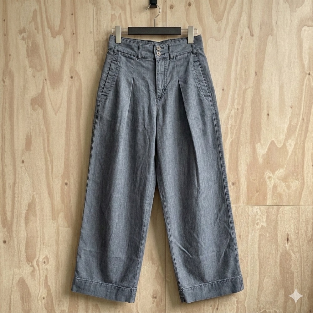 Pilcro Anthropologie Wide Leg Trousers Double Button Grey Chambray Size 25 EUC
